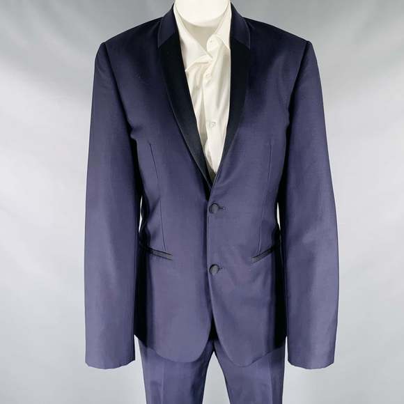 CALVIN KLEIN COLLECTION Navy Black Wool Shawl Lapel Tuxedo - Picture 1 of 13